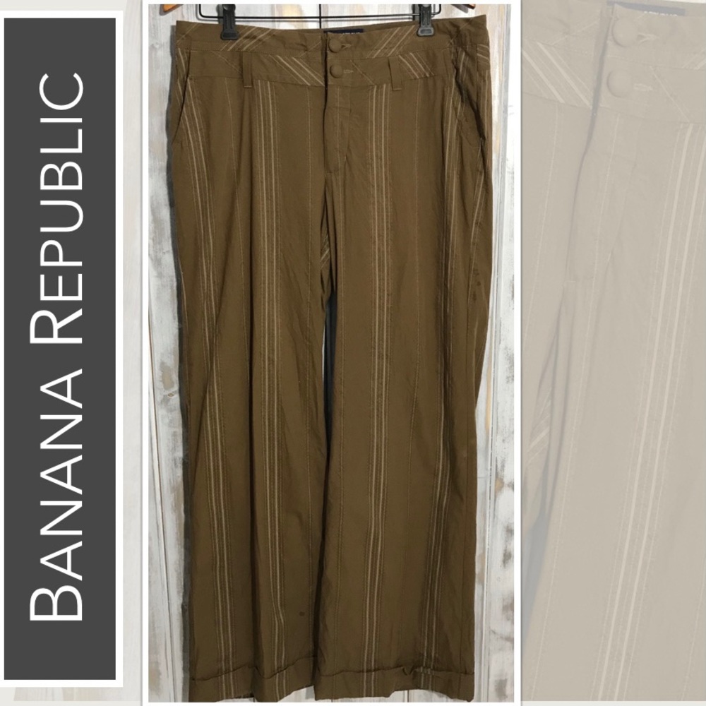 💕 Banana Republic Cuffed Pants in Brown, White Stripes
